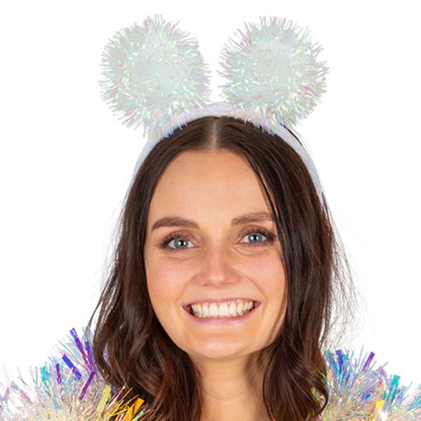LED Hårbøjle med Pom Poms Hvid
