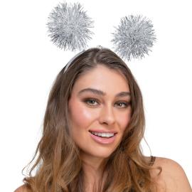 Hvid Hårbøjle med Sølvfarvede Pom Poms