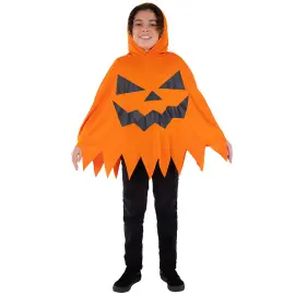 Orange Poncho Halloweengr&aelig;skar B&oslash;rn