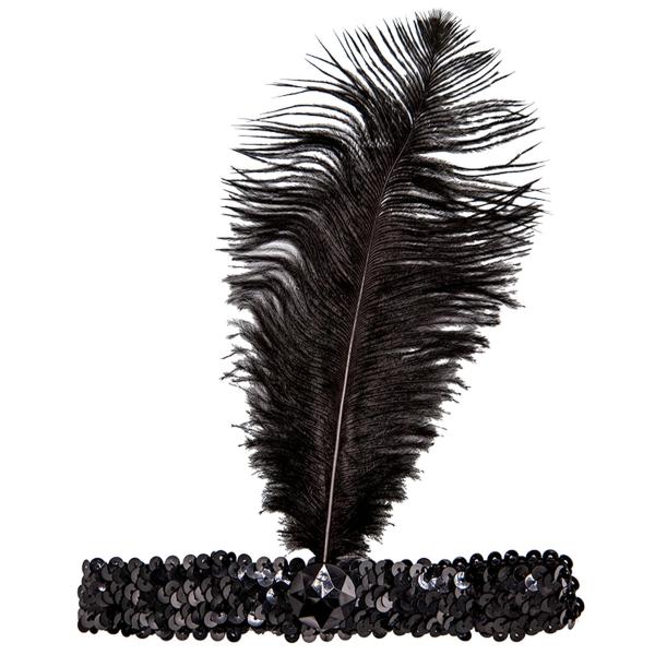 Paillet Pandebånd med Fjer Sort