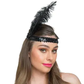 Paillet Pandeb&aring;nd med Fjer Sort