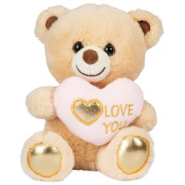 Lysebrun Bamse med Hjerte 15 cm