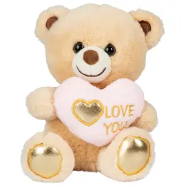 Lysebrun Bamse med Hjerte 15 cm