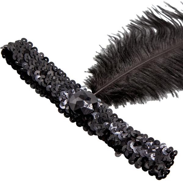 Paillet Pandebånd med Fjer Sort