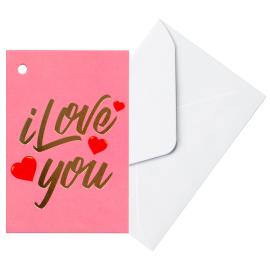 Mini Lyserød Kort med Konvolut I Love You