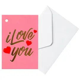 Mini Lyserød Kort med Konvolut I Love You