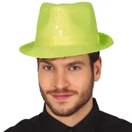 Gangsterhat med Pailletter Neongul