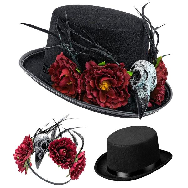 Cylinderhat med Gribbehode og Blomster