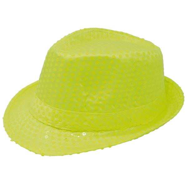 Gangsterhat med Pailletter Neongul