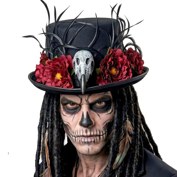 Cylinderhat med Gribbehode og Blomster