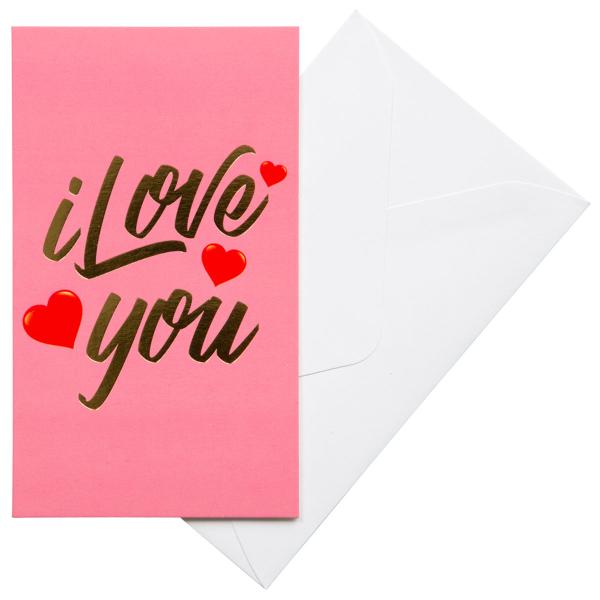 Lyserød Kort med Konvolut I Love You