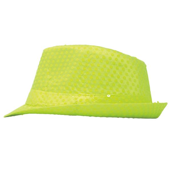 Gangsterhat med Pailletter Neongul