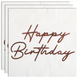 Happy Birthday Servietter Roseguld 16-pak