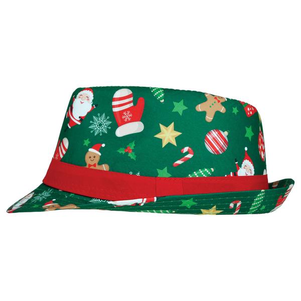 Grøn Trilby Hat med Julemotiv