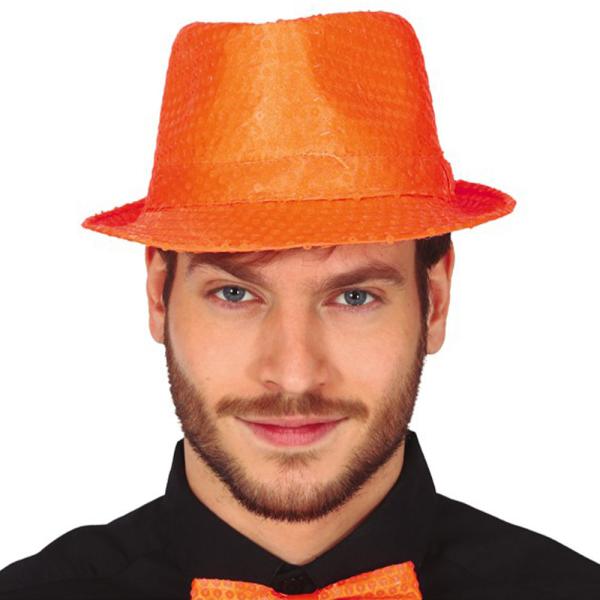 Gangsterhat med Pailletter Neonorange