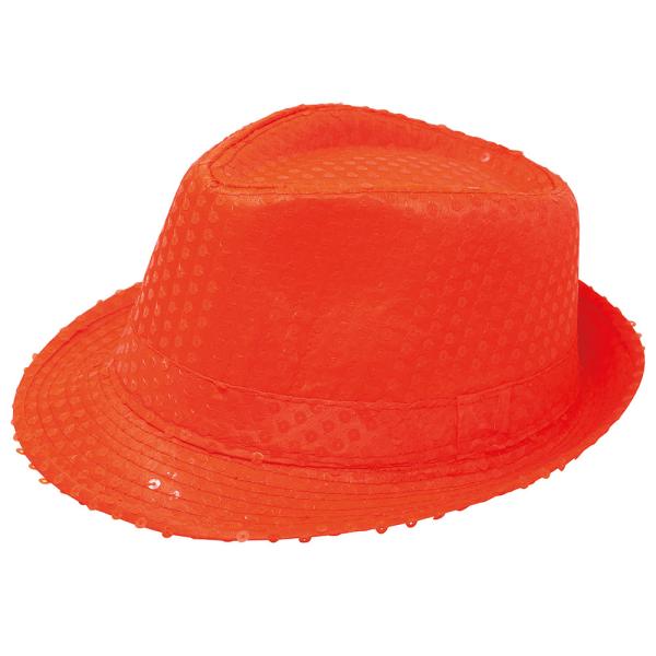 Gangsterhat med Pailletter Neonorange