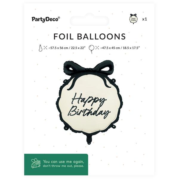 Happy Birthday Folieballon med Sløjfe 47,5 x 45 cm