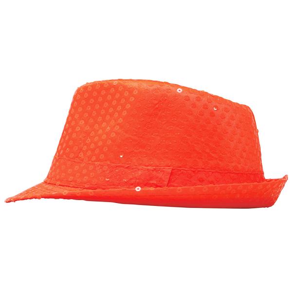 Gangsterhat med Pailletter Neonorange