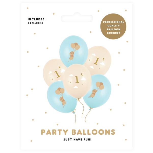 Latexballoner Mus 1 år Blå/Fersken 30 cm