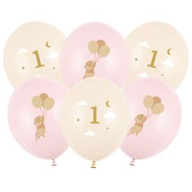 Latexballoner Mus 1 &aring;r Lyser&oslash;d/Fersken 30 cm