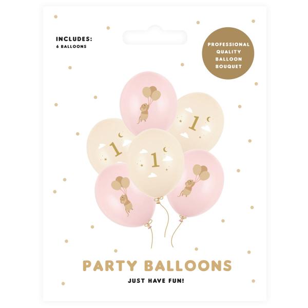 Latexballoner Mus 1 år Lyserød/Fersken 30 cm