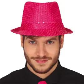 Gangsterhat med Pailletter Neonpink