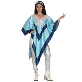 Poncho Disco Bl&aring;/Hvid