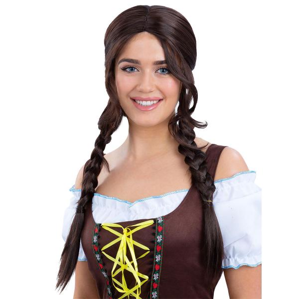 Bayersk Mørkebrun Paryk med Fletninger