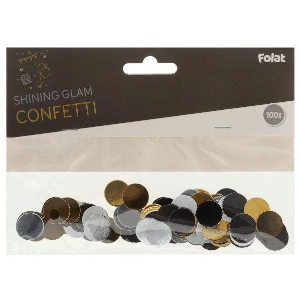 Rund Konfetti Sort/Sølv/Guld 100-pak