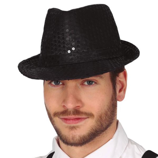 Gangsterhat med Pailletter Sort