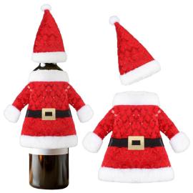 Flaskeovertr&aelig;k Julemandskostume med Pailletter