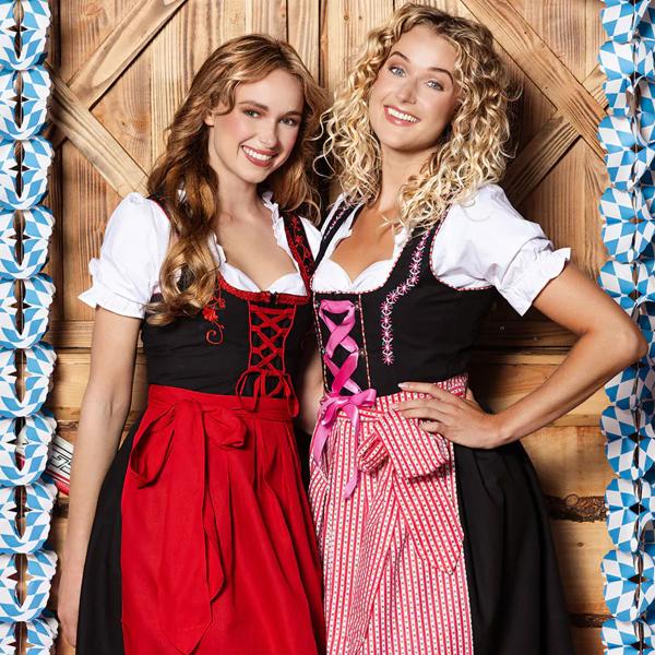 Oktoberfest Tyrolerkjole Lyserød/Sort/Hvid