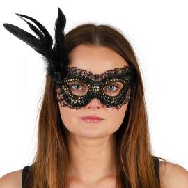 Halvmaske Fjer Sort/Guld