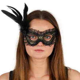 Halvmaske Fjer Sort/Guld