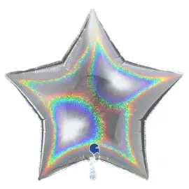 Stor Holografisk Folieballon Stjerne Sølv