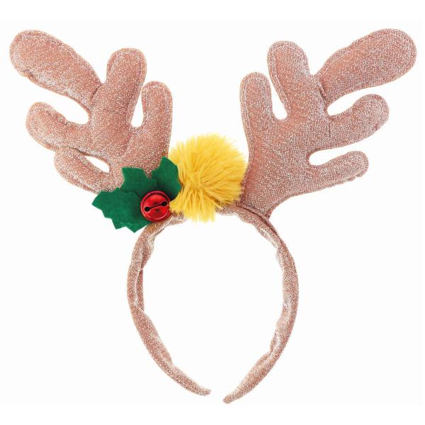 Guldglitrende Julehårbøjle med Rensdyrhorn