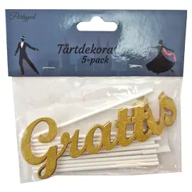 Grattis Cake Topper Guld 5-pak