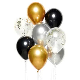 Ballonbuket Sæt Sort Guld og Sølv