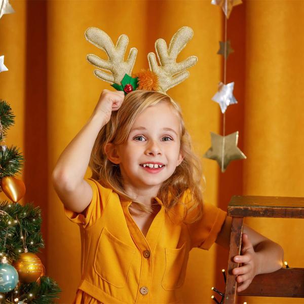 Guldglitrende Julehårbøjle med Rensdyrhorn