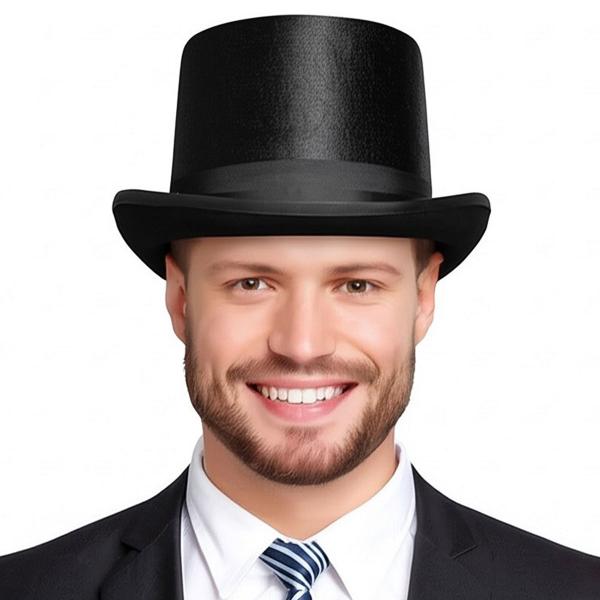 Cylinderhat med Satinbånd Sort