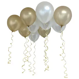 Latexballoner Guld/Hvid med Bånd 10-pak