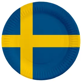 Svensk Flag Paptallerkener 23 cm 8-pak