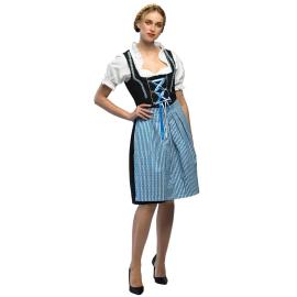 Oktoberfest Tyrolerkjole Bl&aring;/Sort/Hvid