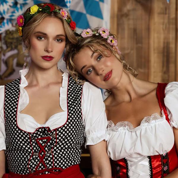 Oktoberfest Tyrolerkjole Hvid/Rød/Sort