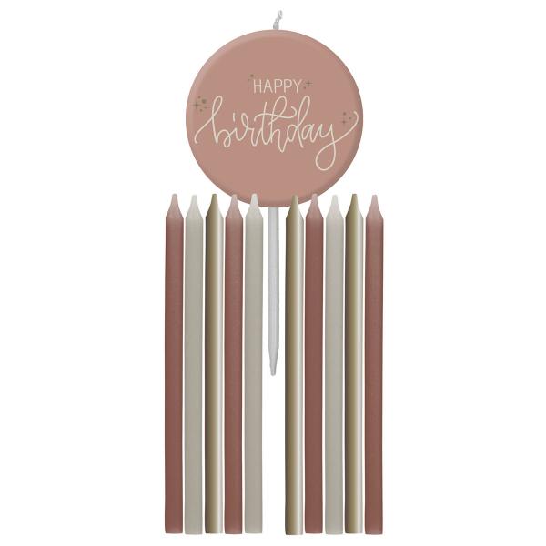 Kagelys Happy Birthday Cremelyserød/Grøn/Cremegul 11-pak