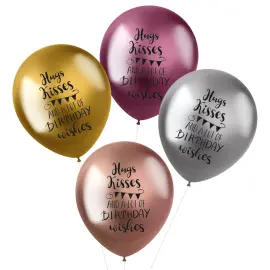 Metal Shine Balloner Hugs Kisses Birthday