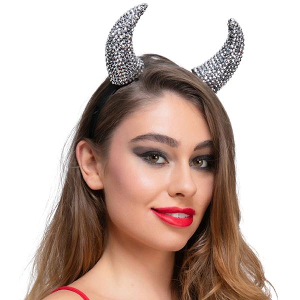 Djævelehorn Hårbøjle med Rhinsten