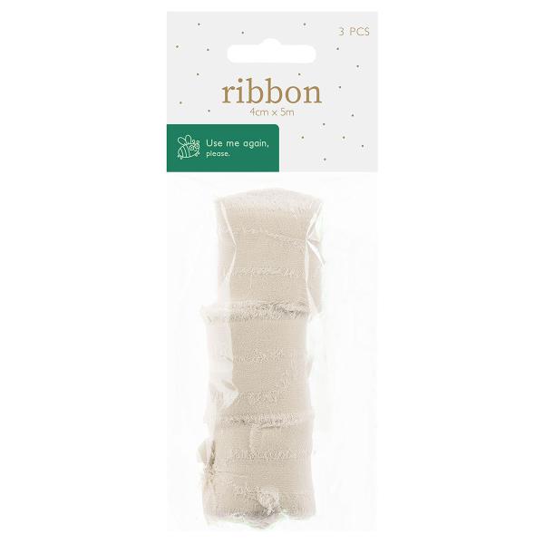 Chiffonbånd Lys Beige 40 mm 3-pak