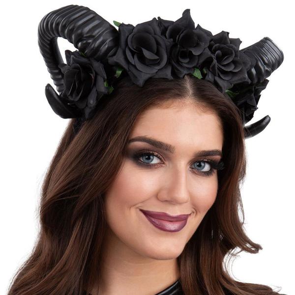 Hårbøjle med Sorte Horn & Roser
