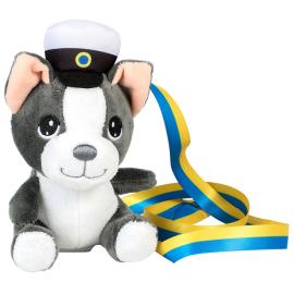 Studenterbamse Hund Hvid/M&oslash;rkegr&aring; 15 cm